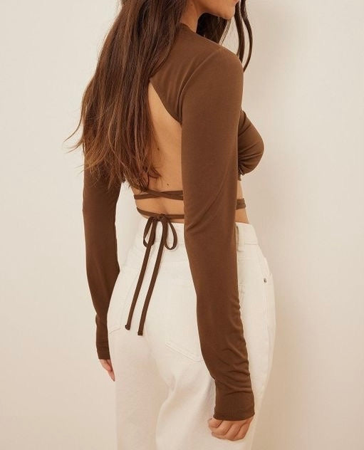 Backless brown ribbed top