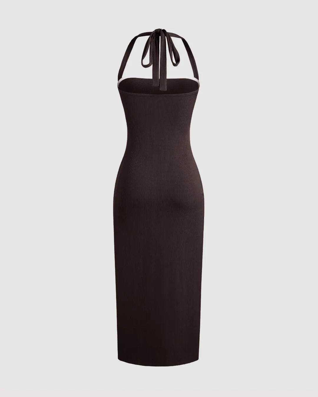 Halter Neck Backless Bodycon Dress In Dark Brown