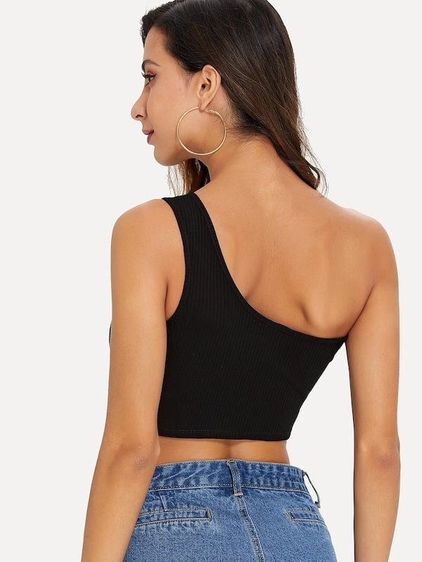 Black one shoulder crop top