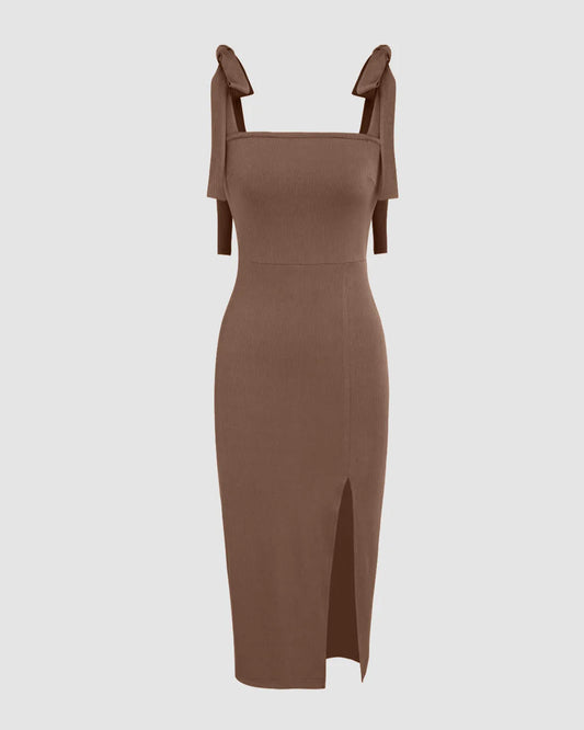 Casual Slit Dress In Brown