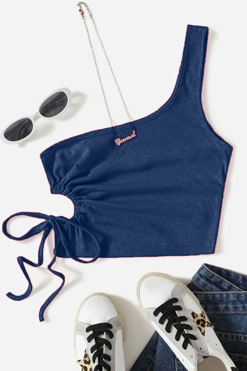 Blue One Shoulder Crop Top