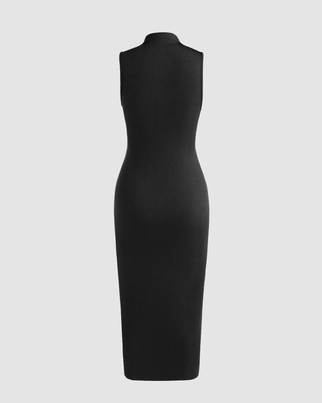 Slim Fit High Neck Ribbed Midi Dress In Black