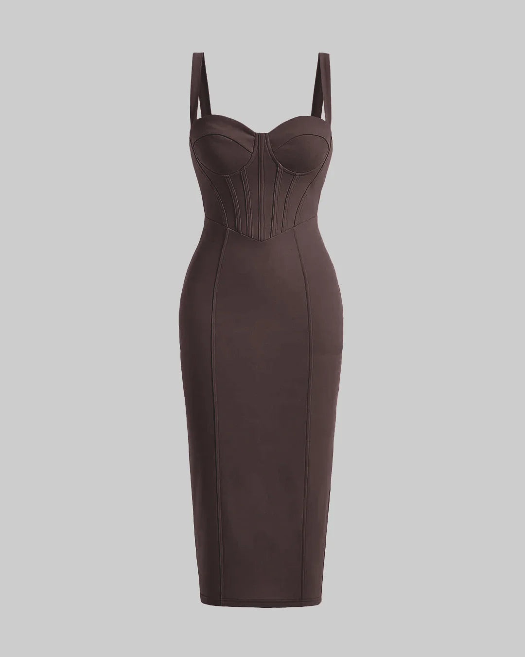 Corset Bodycon One Piece Dress In Latte Tone In Dark Brown