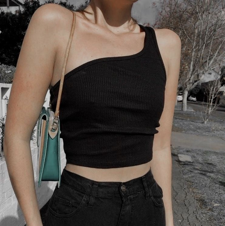 Black one shoulder crop top