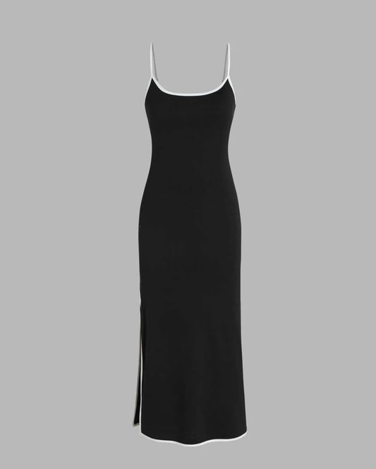 Black Knit Dress With Contrast Binding