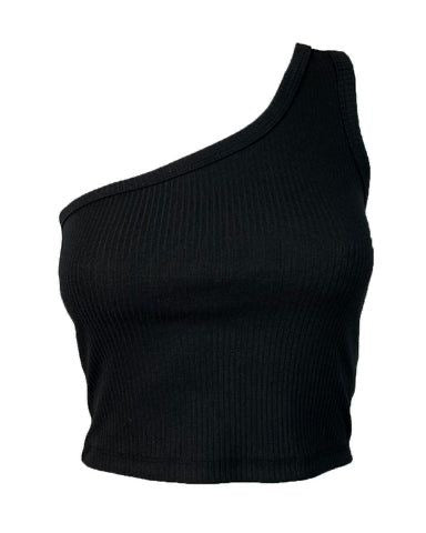 Black one shoulder crop top